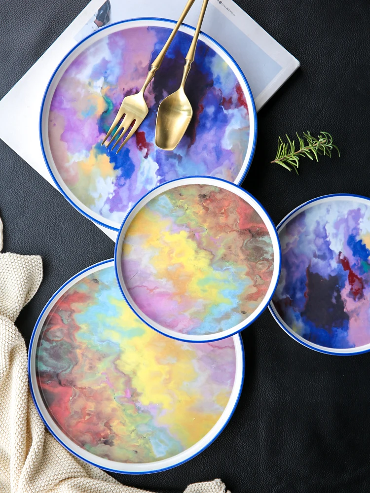 Креативная керамическая тарелка, ручная роспись, Радужное фарфоровое блюдо в стиле вестерн, обеденные тарелки, поднос для обслуживания