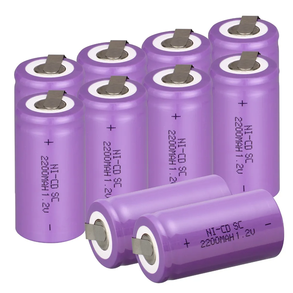 10 PCS Sub C SC battery 1.2V 2200mAh rechargeable battery Ni Cd battery with tab 4.25*2.2cm
