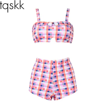 

TQSKK 2019 New Bikinis Women Swimsuit Female Swimwear Sexy Brazilian Plaid Bikini Set Bathing Suit Retro Swimming Wear Biquini