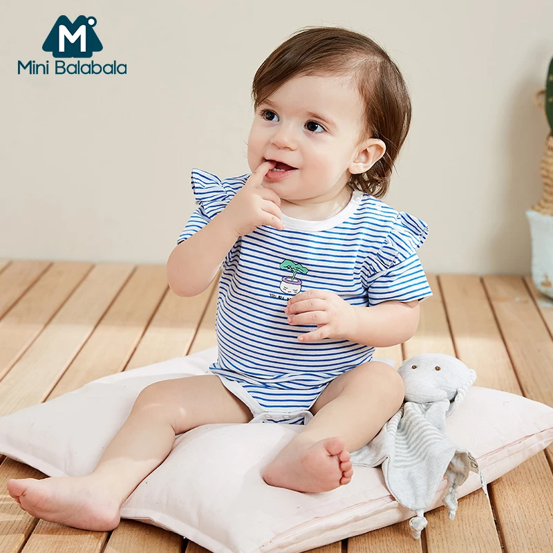 Детские комбинезоны Mini balabala хлопковый боди в полоску с короткими рукавами для