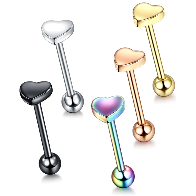 1PC 14G Steel Heart Logo Tongue Barbell Piercings Nipple Barbell Mamilo Piercing Labret Stud Lip Piercing Body Jewelry 1