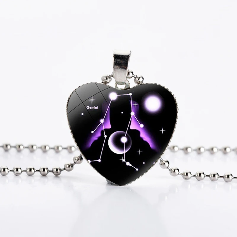 

12 Constellation Zodiac Sign Heart Pendants Necklaces Aries Virgo Cancer Leo Glass Necklace Love Gifts For Best Friends