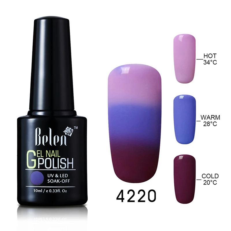 Belen, 10 мл, 3 в 1, меняющий цвет, гель для ногтей, долговечный, замачиваемый, УФ светодиодный, лак, Термальный, меняющий цвет, УФ-гель, базовый топ - Цвет: 4220
