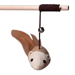 Забавный стержень в форме мыши с пером Котик-тизер с колокольчиком интерактивный питомец игрушка для домашних животных