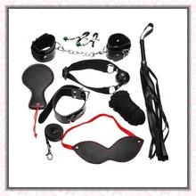 Free Shipping Leather Bondage handcuffs Gag Blindfold Rope Erotic Toy Fetish Restraint Product for Couple Sex Bondage Kit