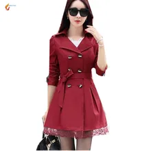 Тренч Женский Весна Осень женский Han edition Досуг двубортное пальто большие размеры кружева пальто средней длинны G1343