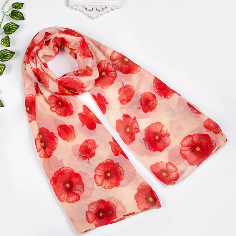 

Top Grade Brand Newly Design Fashion Red Poppy Scarf Print Long Women Scarves Flower Beach Wrap Ladies Stole Shawl Drop Shipping