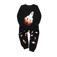 Топ с длинными рукавами и принтом ракеты+ штаны для маленьких мальчиков и девочек, летняя одежда, комплект одежды, yw0429