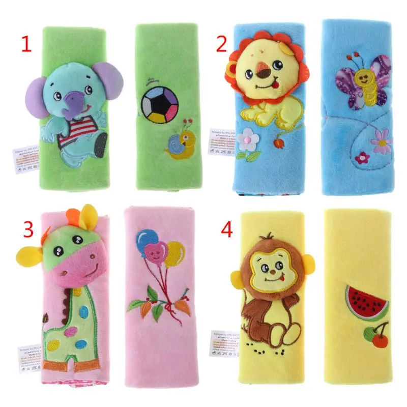 

4 Colors 2pcs Baby Shoulder Pad Stroller Safety Seat Belt Cover Protective Cartoon Plush