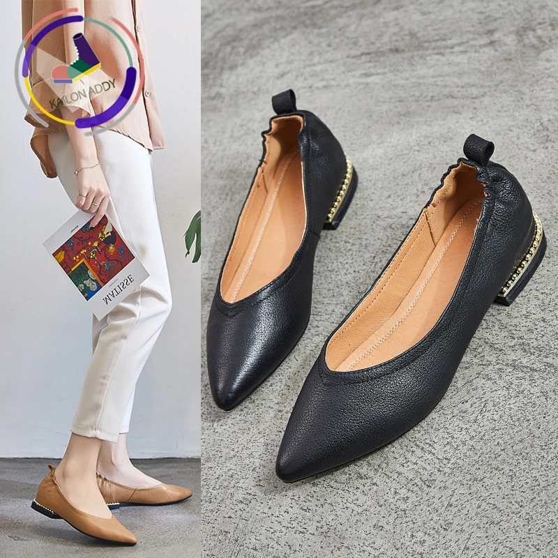 

Spring and autumn new shallow leather single shoes female black work casual set feet breathable a pedal hundred women's shoes