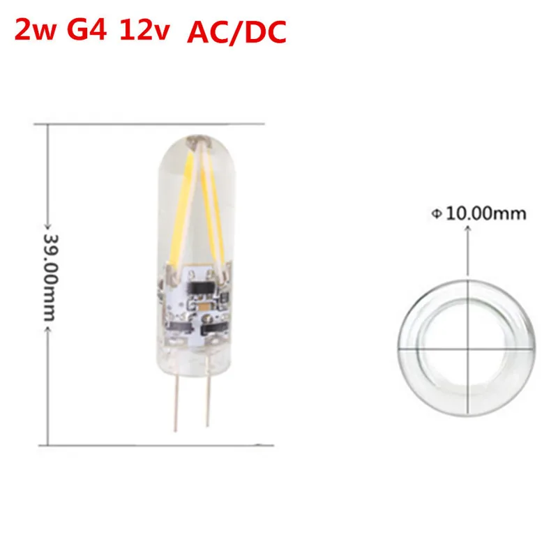 2w G4 Светодиодная лампа накаливания 12v DC/AC 200lm теплая белая свеча люстра