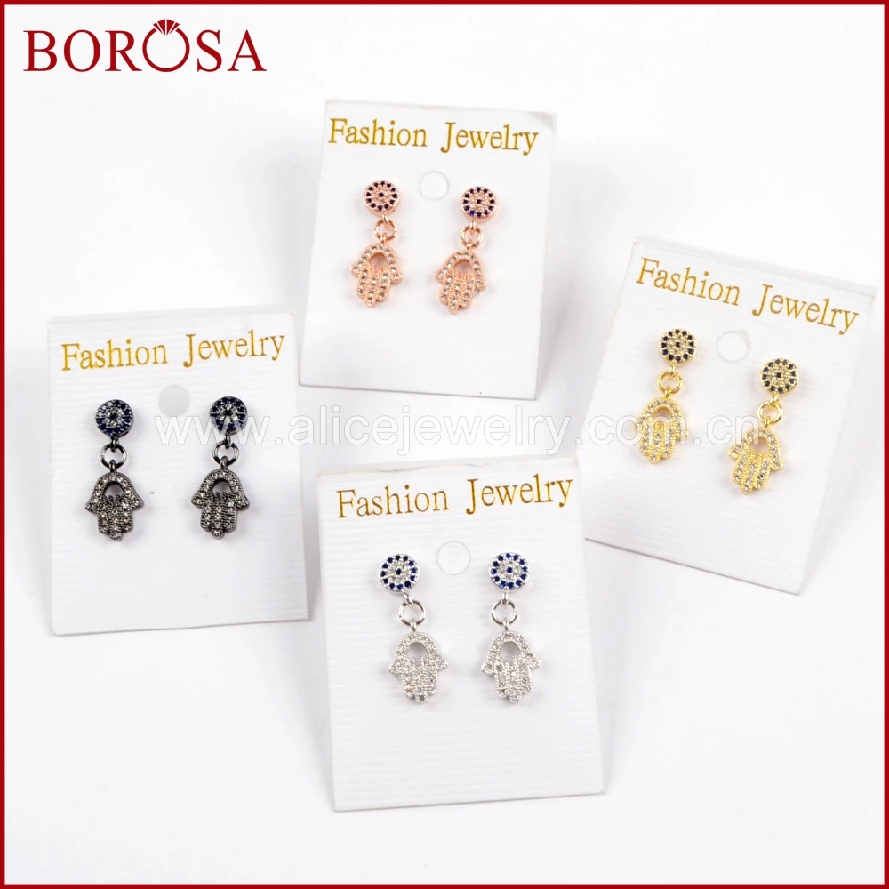 BOROSA Drusy Ювелирные изделия 5 пар CZ микро проложить циркония Хамса серьги руки