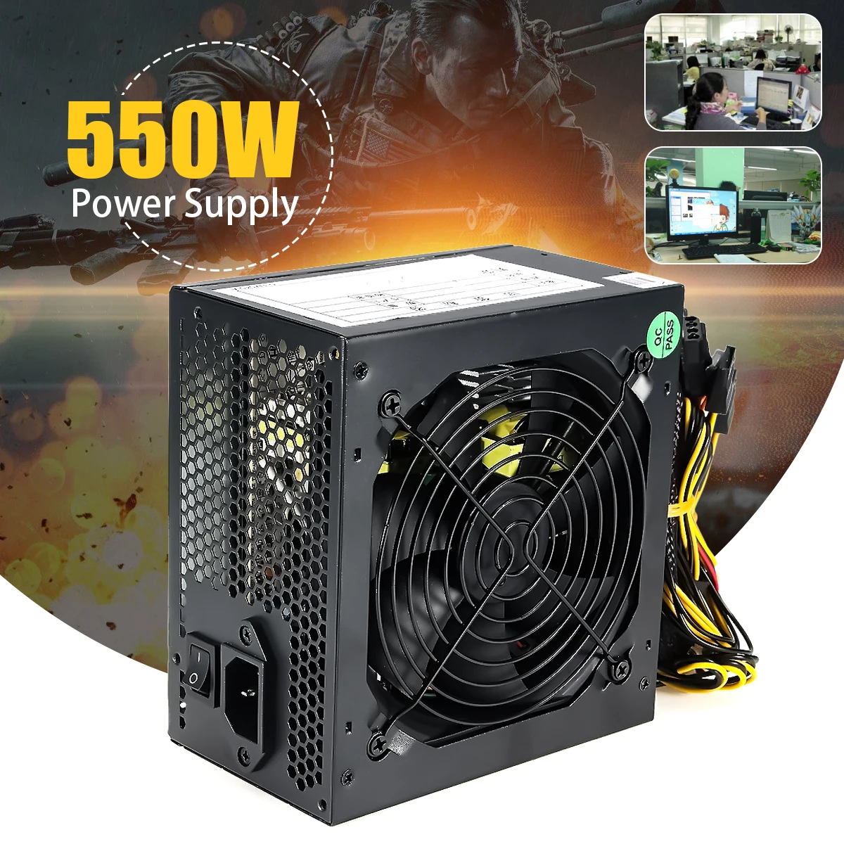 400 واط 550 واط الذروة-PC PSU التيار الكهربائي الأسود الألعاب 120 ملليمتر مروحة الأزرق LED 20/24pin 12 فولت ATX عالية الجودة وحدة إمداد الطاقة للكمبيوتر ل BTC