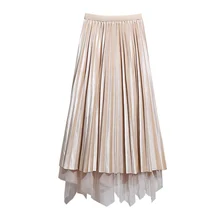 Модная женская осенняя плиссированная юбка с асимметричным подолом, сетчатая плиссированная Повседневная Женская юбка GM