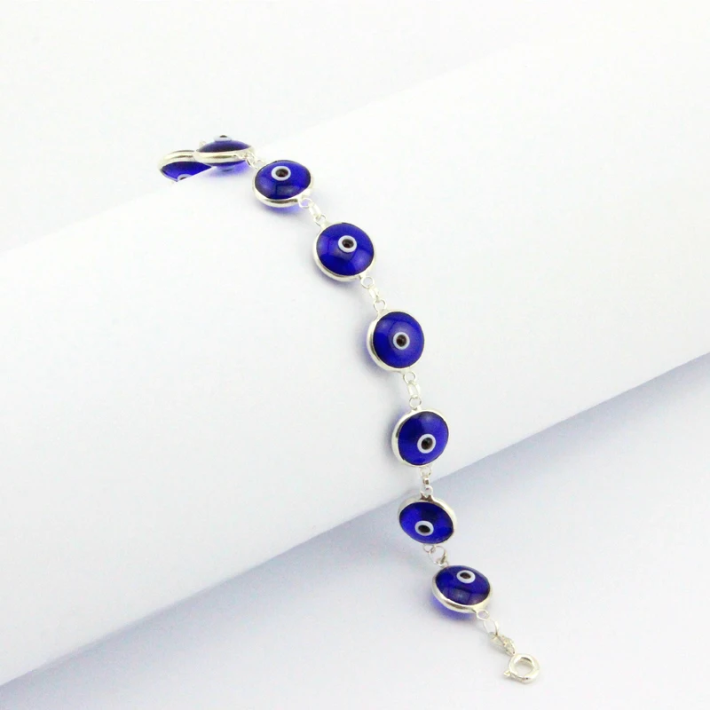 925 Sterling Silver Classic Turkish Royal Evil Blue Eye Bracelet Italy Murano Glass Hand Made