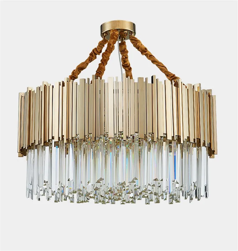 Роскошная золотая сталь K9 Хрустальная светодиодная подвесная люстра для гостиной, Подвесная лампа для внутреннего освещения