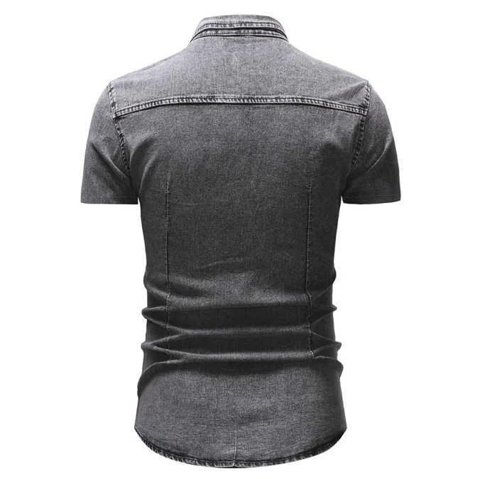 Летняя новая джинсовая рубашка мужская с коротким рукавом Тонкая Повседневная хлопковая ретро модная однотонная однобортная рубашка плюс размер 3XL