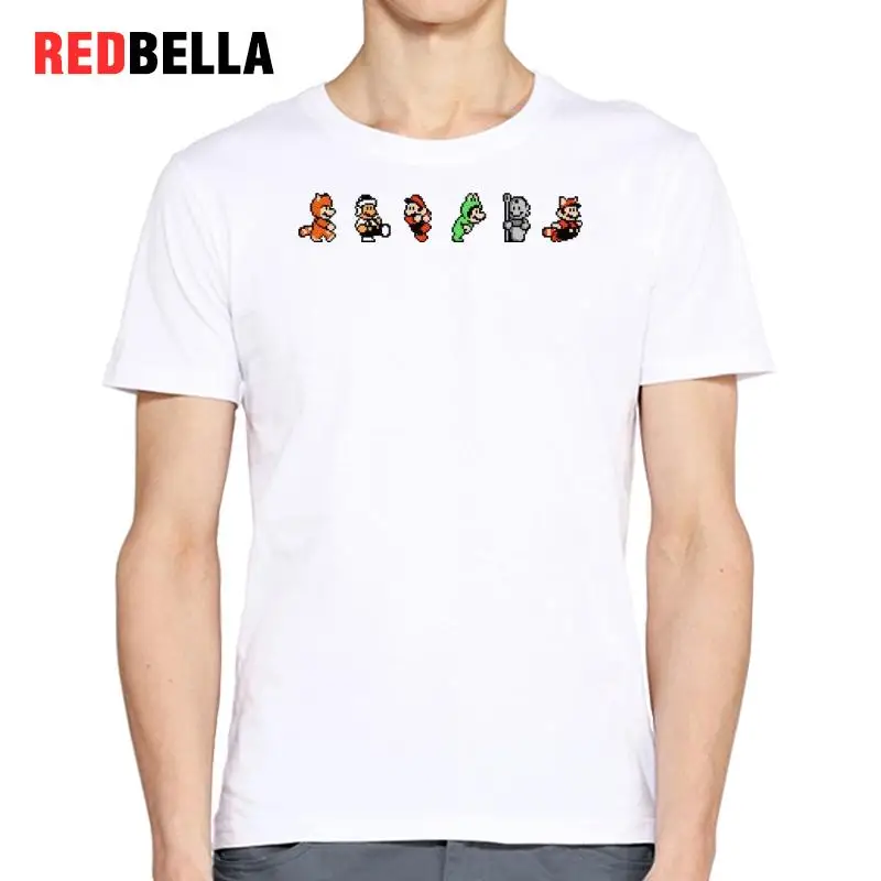 Redbella Pixel мультфильмов печатных 100% мультфильмы Для мужчин футболка Мода 2017 г.