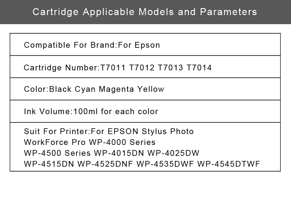 Пустой T7011 T7021 перезаряжаемый картрижэ для Epson WorkForce Pro wp-4000 wp-4500 WP-4015 WP-4025 WP-4515 WP 4525 4535 4545 принтера