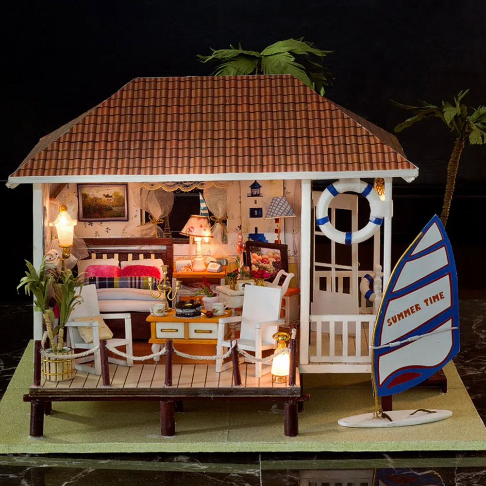 

Doll House Minature DIY Dollhouse Wooden Mini Casa Furnitures Building Kits Villa Model Christmas Gift Toys For Children K005 #E