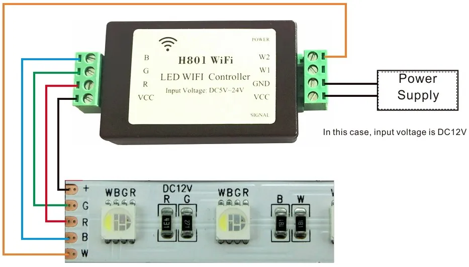 H801 WiFi LED диммер RGBW WIFI контроллер вход по DC5 24V выход 4CH * 4A|wifi led controller|led wifi controllerled
