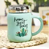 Taza de cerámica con tapa y diseño de Cactus, vaso creativo coreano de una sola capa con dibujos animados, cubierta de espejo, 500ml ► Foto 3/6