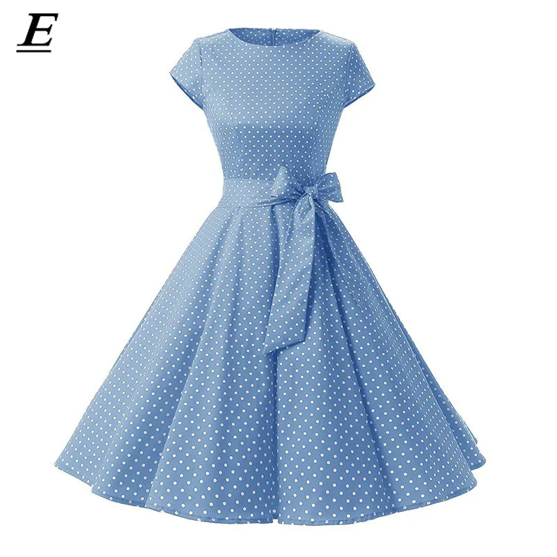 

2019 Women Robe Swing Dress Retro Pin Up Vintage 1950s 60S Rockabilly Dot Summer Female Dresses Elegant Tunic Vestidos
