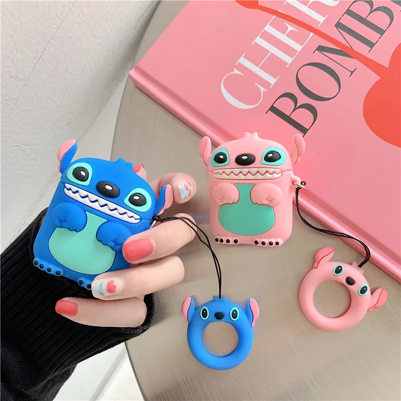 

For Apple AirPods Case Cute Cartoon Stitch Soft Bluetooth Earphone Case For Airpods Protective Cover With Finger Ring Anti-lost