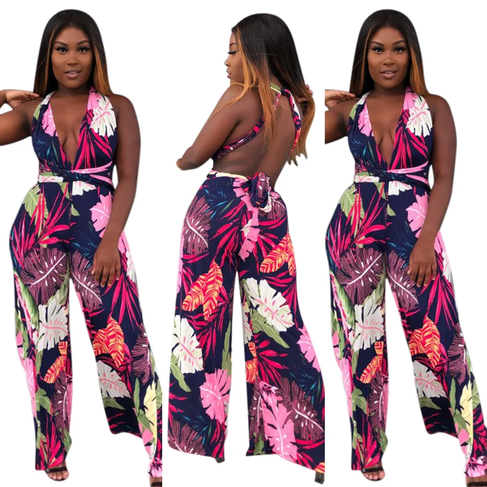 2018 Fashion Bodysuits Women Sexy Club Print Boot Cut Jumpsuits Ladies ...