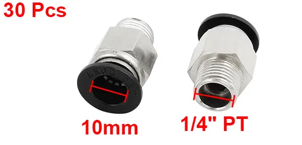 30pcs 1/4" PT Male Thread 10mm Push In Joint Pneumatic Connector Quick Fittings