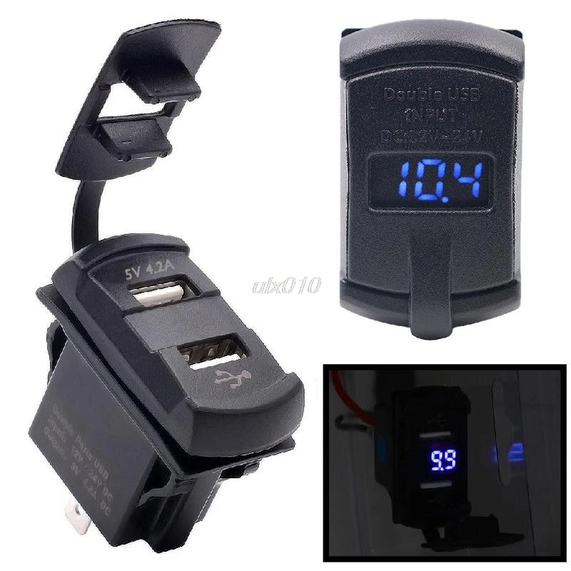 

Dual USB Car Boat Socket Rocker Switch Panel with Voltage Voltmeter Blue 12V New May Drop ship