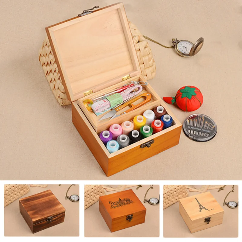 

Korea style wooded Sewing kit Thread Threader Needle Scissor storage box DIY Handcraft Tool Sewing Accessorie
