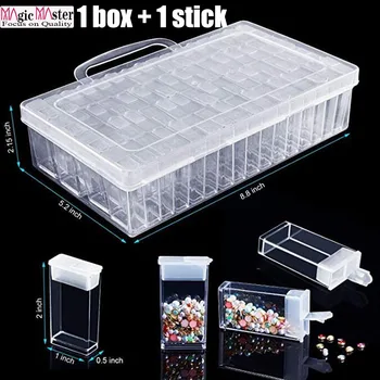 

64 Slots Diamond Painting Storage Boxes for 5D Diamond Painting Embroidery Case with 64 Pieces Marker Sticker Organization Case