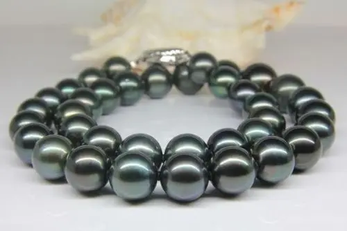 

Free Shipping >>>>>HUGE18"11-12MM NATURAL TAHITIAN GENUINE BLACK PEACOCK BLUE ROUND PEARL NECKLACE