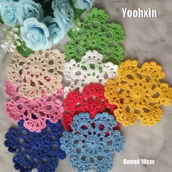 

10cm HOT Flower cotton crochet DIY Patch Iron On Handmade Patches Sewing Applique Badges stripe Sticker lace guipure cloth decor