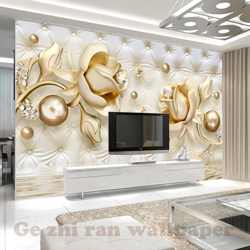 

Custom 3D Wallpaper Mural European 3D luxurious Golden Rose soft bag Wallpaper Living Room Bedroom Tv Background Home Decor