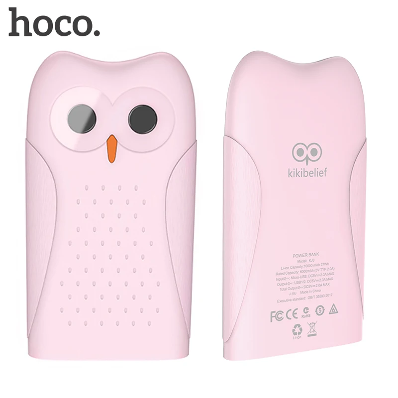 

HOCO Cute 10000mAh Power Bank Ultra Thin Powerbank Owl KIKI External Battery Portable Charger Pack for iPhone Phone Gril Pink