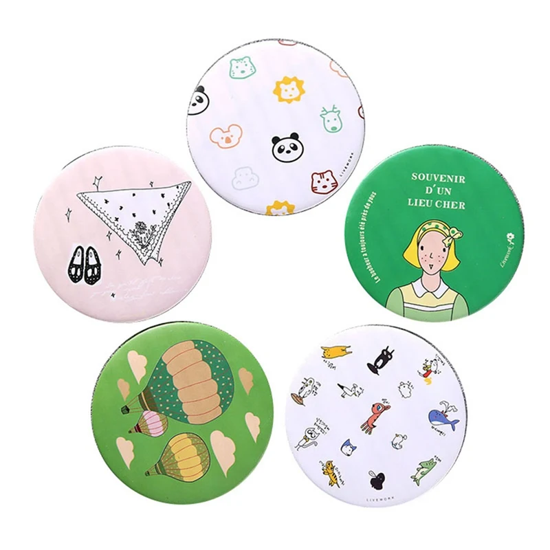 

2 Pieces Multi Styles Round Mirror Cartoon Pattern Portable Compact Pocket Women Girl Cosmetic Small Compact Mirrors