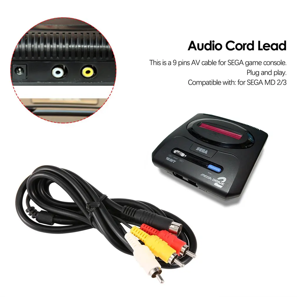 9 контактов AV кабель композитный стерео видео аудиошнур свинец для SEGA Genesis/MD 2 3