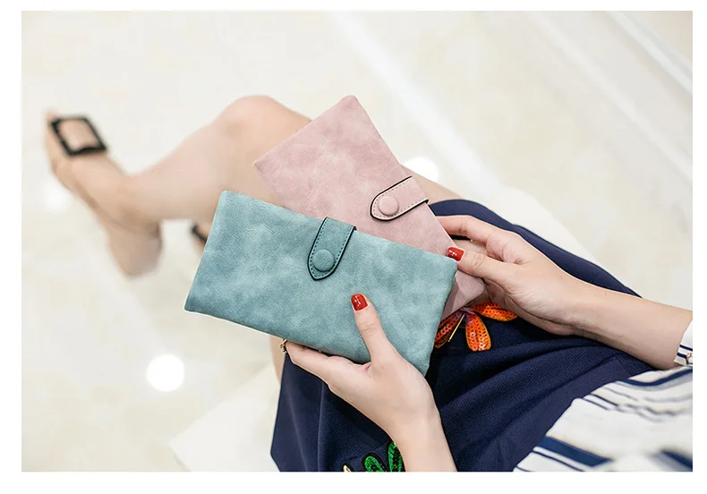 MJ Women Leather Wallets Matte PU Leather Long Wallet Lady's Brand Design Bi-Fold Clutch Purse Coin Pocket Multiple Card Holder (13)