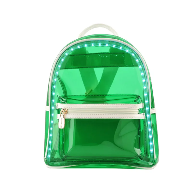 Стиль ярких цветов осветления ПВХ Рюкзак светодиодные фонари прозрачная сумка женская рюкзак rucks - Цвет: Зеленый