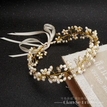 Hechos a mano magnífico diadema mujeres cristalino de la perla de la joyería la frente ornamentos del pelo banda de seda corona nupcial accesorios de la boda yuhan