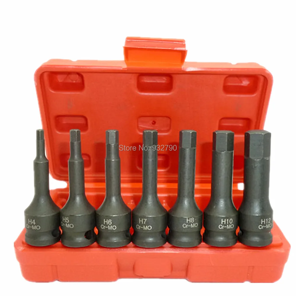 

7 Piece 3/8" Square Drive Impact Spline Socket Bit Set H4 H5 H6 H7 H8 H10 H12 (4-12mm) Chrome Molybdenum Steel CR-MO Socket Bits