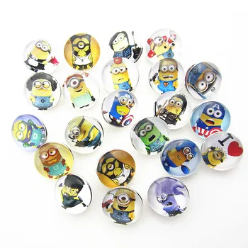 

New desingn 50pcs/lot Minions cartoon Snap Button Print Glass Snap Charms Fit 18mm DIY Ginger Snap Bracelet Jewelry