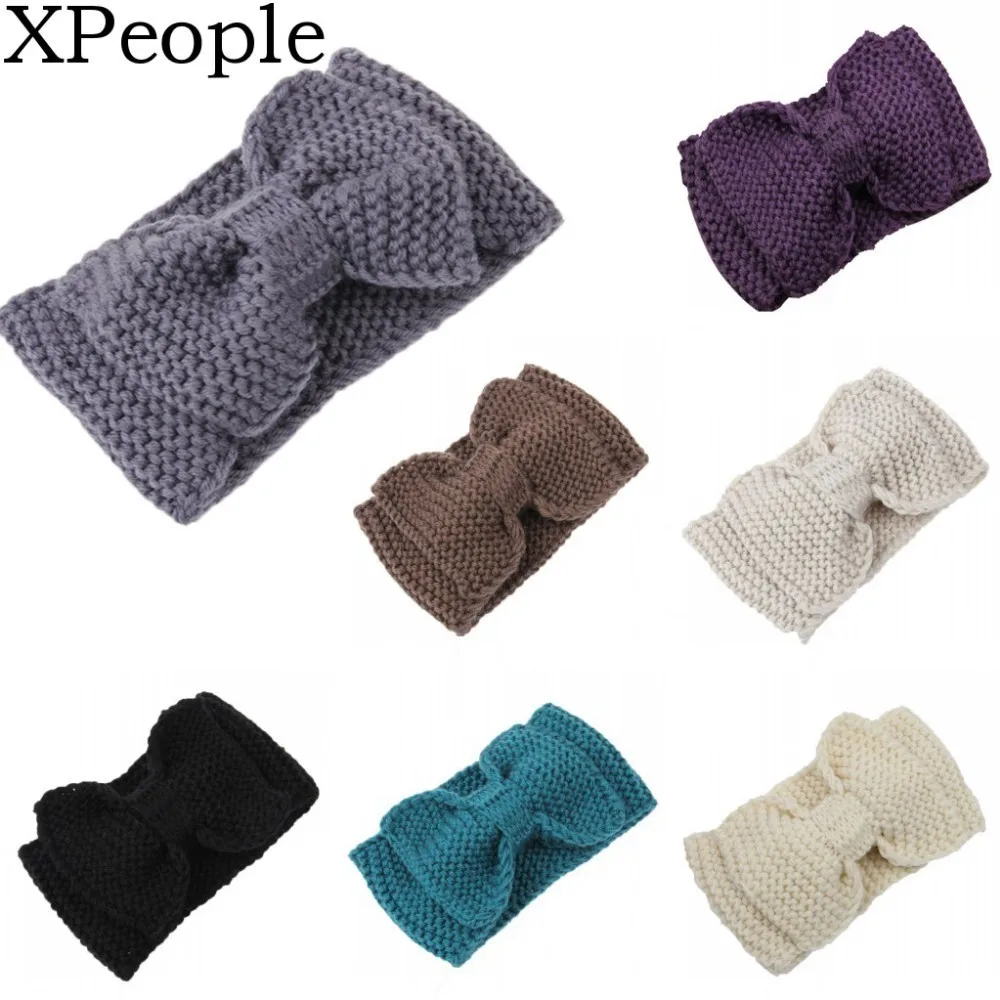 

XPeople Ladies Crochet Bow Turban Knit Knitted Headband Headwrap Warm Hairband Oversized Bow Ear Warmer Wide Knitted Headband