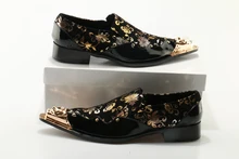 Italian Metal Pointed Toe Mens Dress Shoes Genuine Leather Black Luxury Wedding Shoes Floral Print Men Flats Office Formal Shoe цена Italian Metal Pointed Toe Mens Dress Shoes Genuine Leather Black Luxury Wedding Shoes Floral Print Men Flats Office Formal Shoe цены онлайн