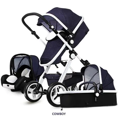 Золотая детская брендовая коляска с высоким пейзажем, складная коляска для новорожденных от 0 до 3 лет, BB cart, 3 в 1, детская коляска - Цвет: Jane blue