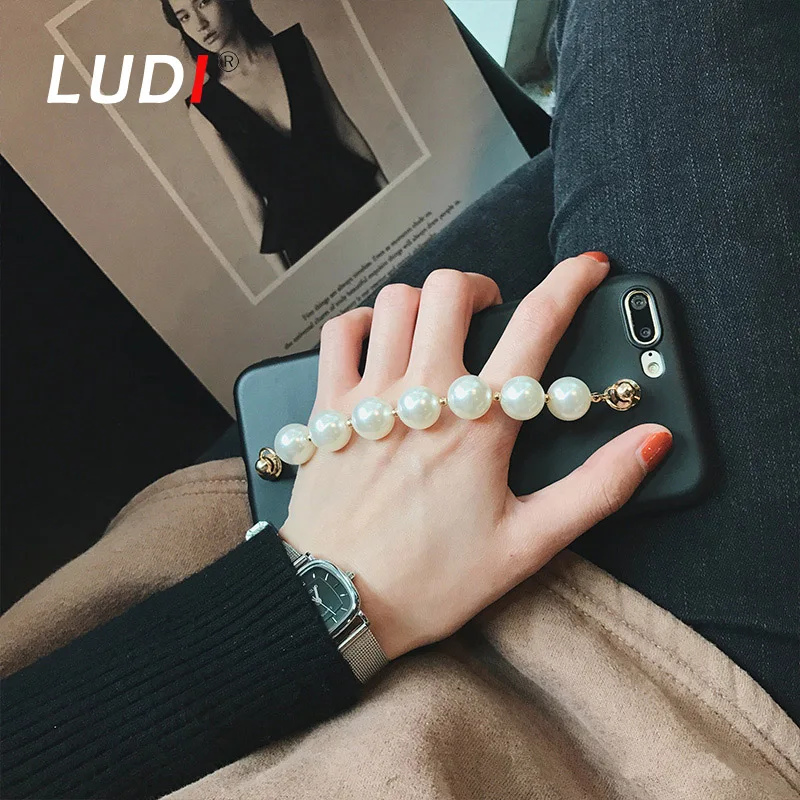 Роскошный чехол для телефона LUDI в Корейском стиле с жемчужной цепочкой iphone 8 7 7plus 6