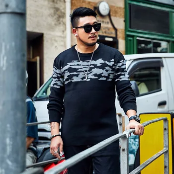 

2018 tide brand Large size XXL-7XL Men's Sweater Autumn and Winter Loose Casual Sweater Men's Round neck Black Pullover