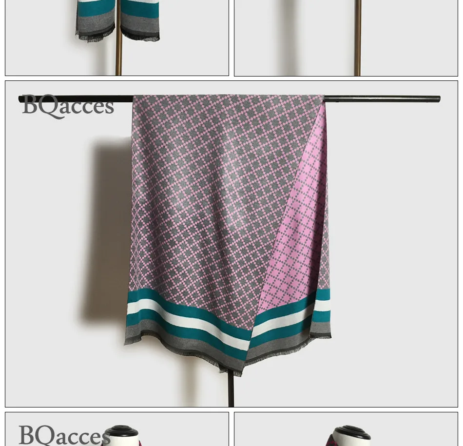 Новое поступление, женские кашемировые шарфы из пашмины в геометрическую полоску с кисточками, женский зимний плотный шерстяной шарф, брендовая шаль высокого качества